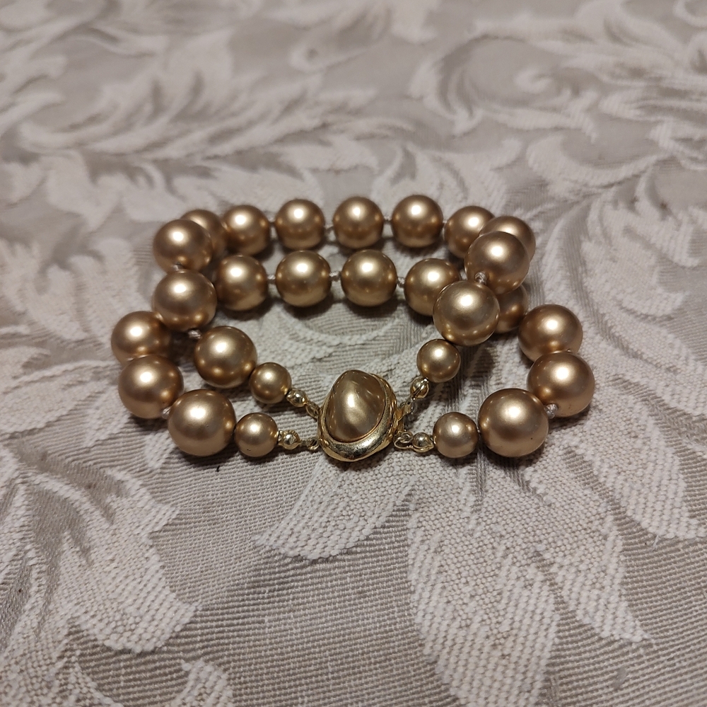 ⚜️ Stunning RARE Vintage Rich Champagne Gold Double Strand Pearl Bracele… - Picture 5 of 6